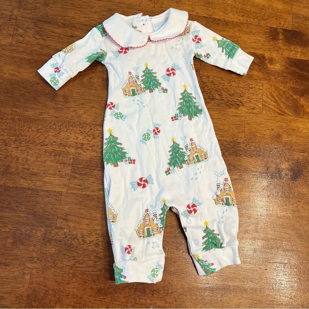 Little English Christmas Print One Piece - White and Green